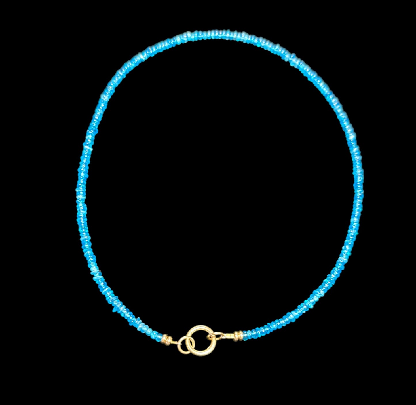 Blue Apatite and Gold Bead Necklace with Charm Enhancer