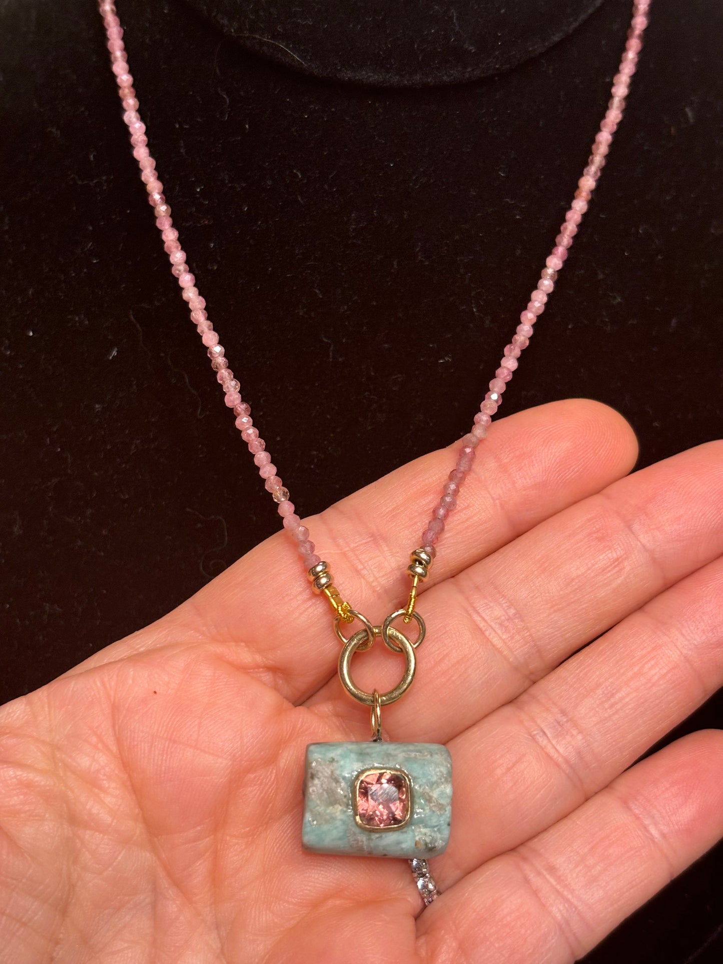 Pink Tourmaline Bead Necklace with Charm Enhancer (pendant available in our store)