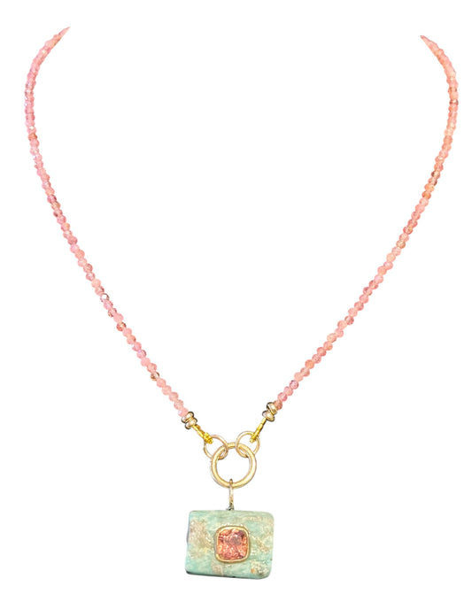 Pink Tourmaline Bead Necklace with Charm Enhancer (pendant available in our store)