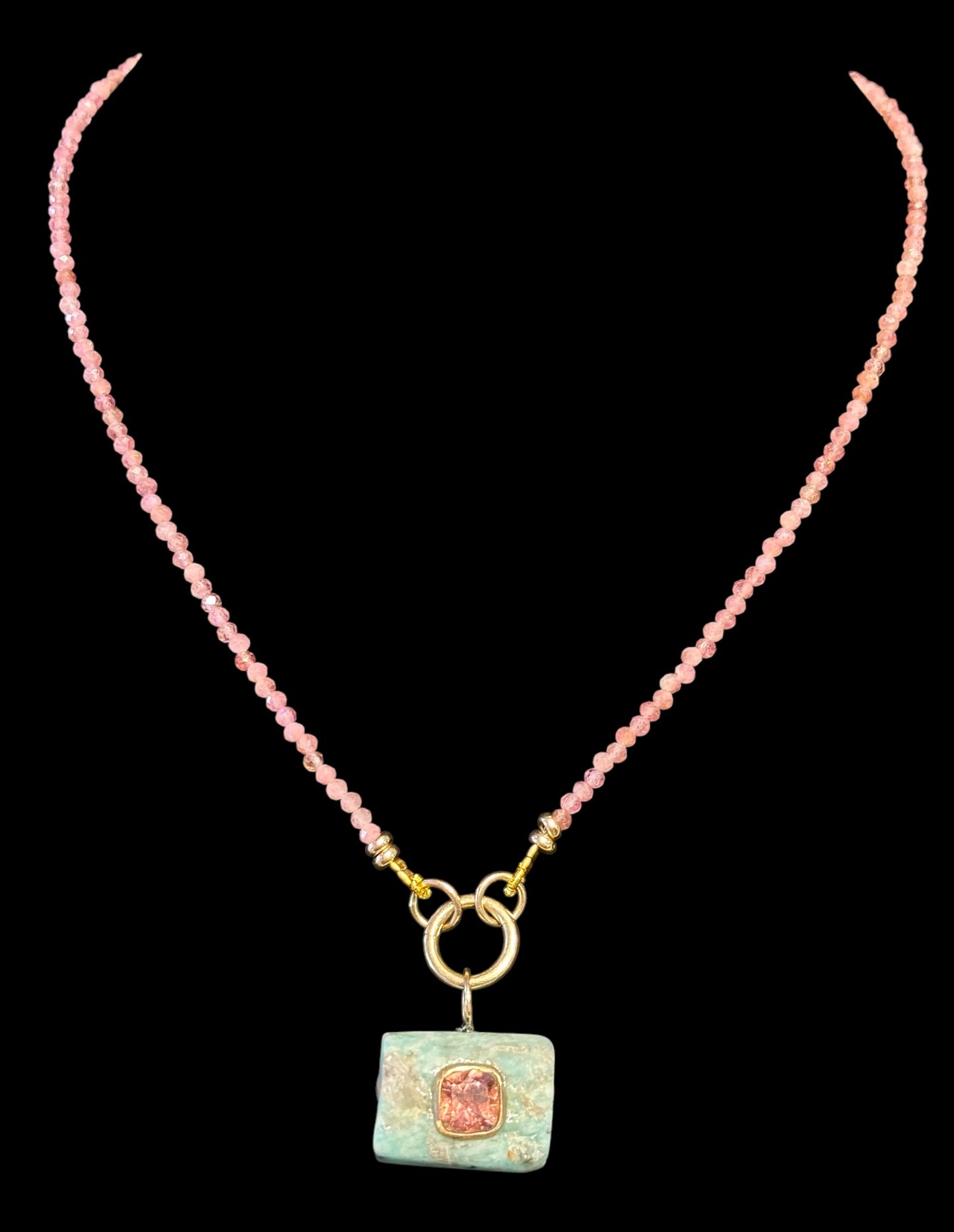 Pink Tourmaline Bead Necklace with Charm Enhancer (pendant available in our store)