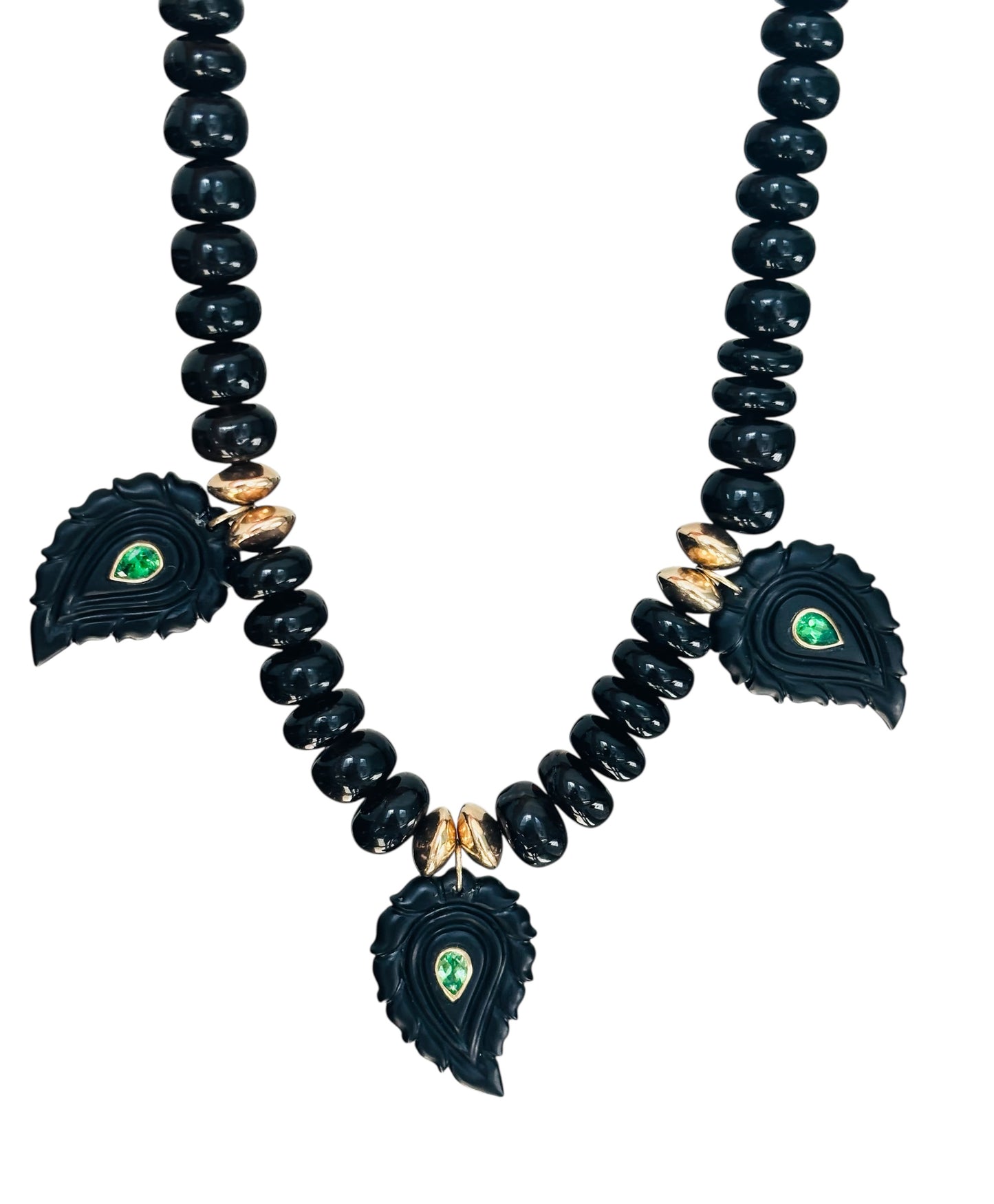 Black Onyx and Tsavorite Paisley Necklace