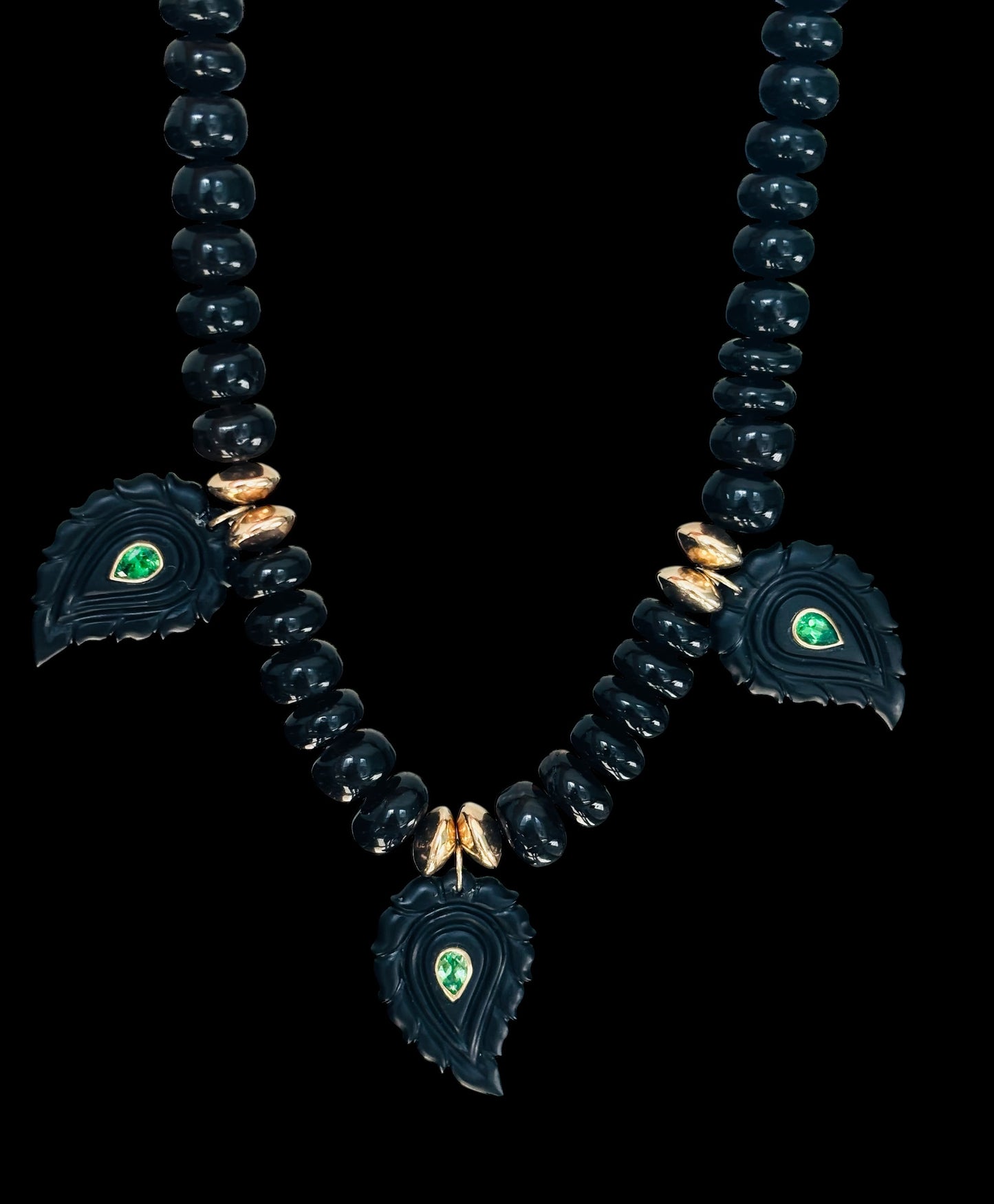 Black Onyx and Tsavorite Paisley Necklace