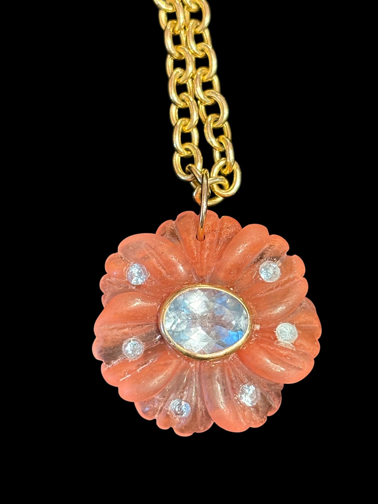 FLORA Pendant, watermelon quartz & blue topaz