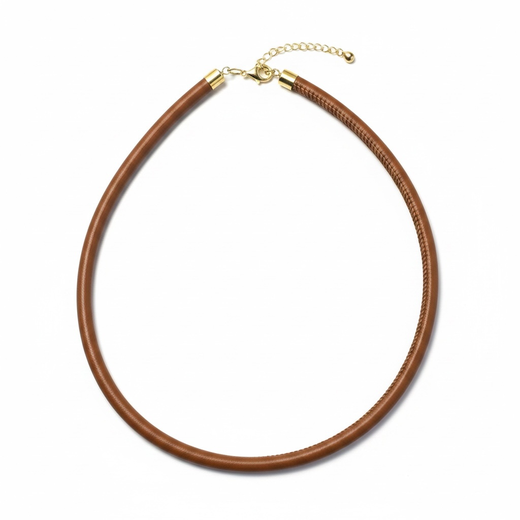 Light Brown Leather Cord Necklace with 14k Gold Extender, 15.25-17.25”