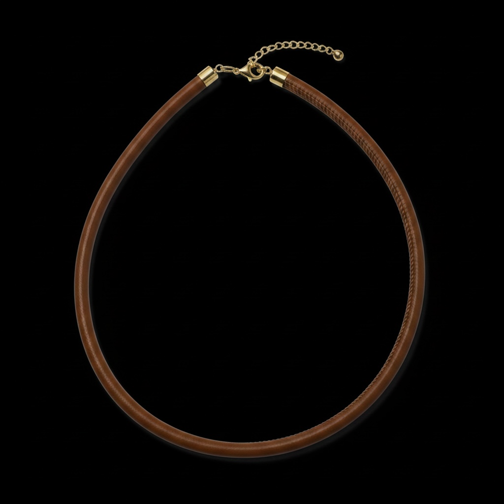 Light Brown Leather Cord Necklace with 14k Gold Extender, 15.25-17.25”