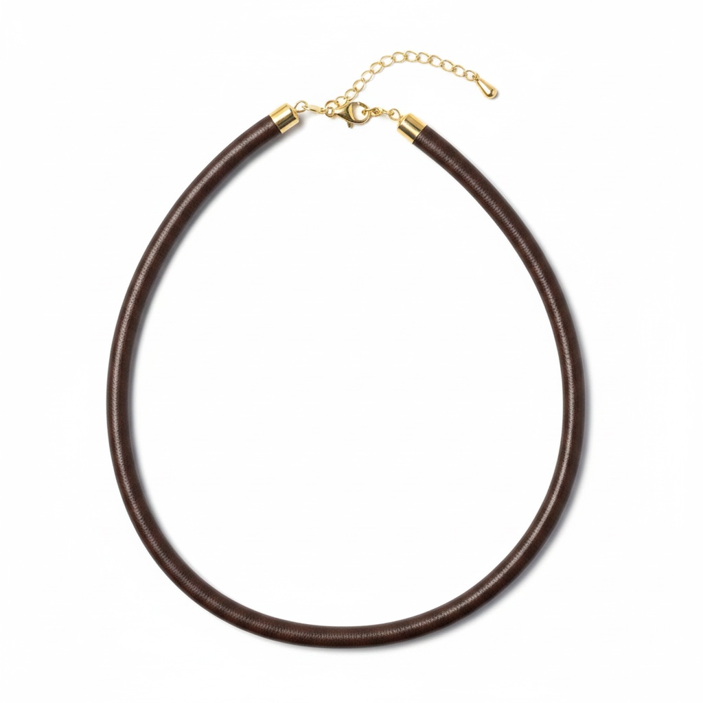 Dark Brown Leather Cord Necklace with 14k Gold Extender, 16.5-18.5”