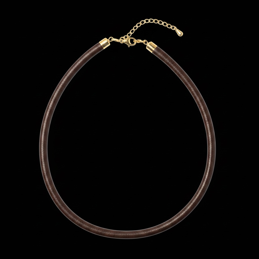 Dark Brown Leather Cord Necklace with 14k Gold Extender, 16.5-18.5”