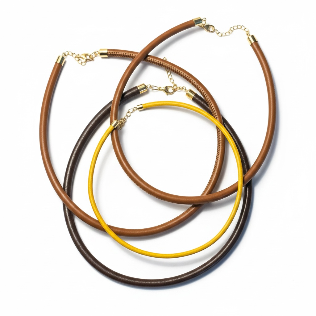 Light Brown Leather Cord Necklace with 14k Gold Extender, 15.25-17.25”