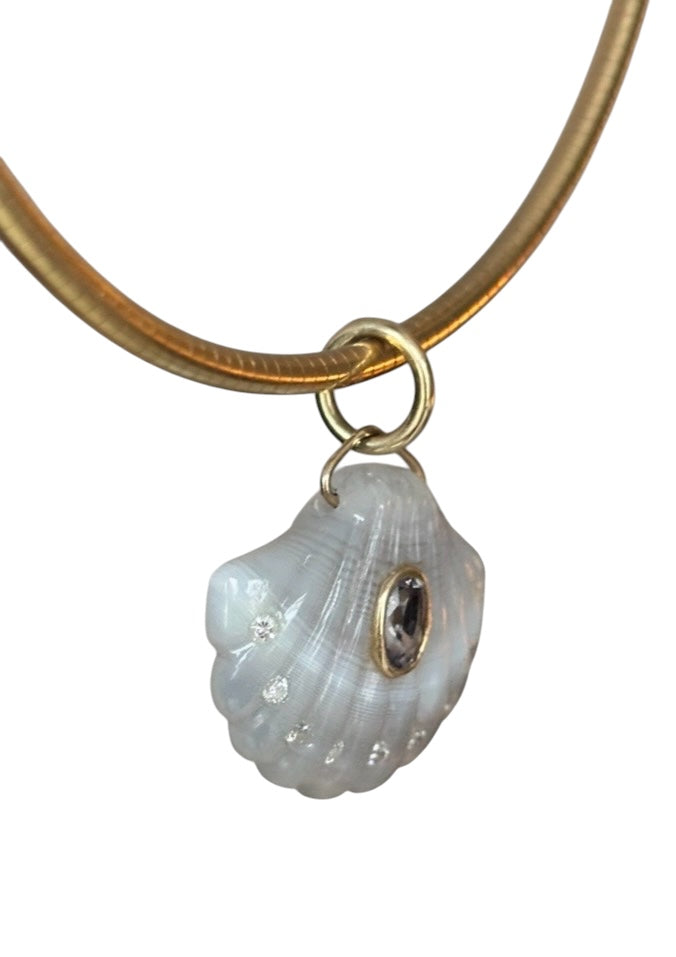 Laguna Agate Shell Pendant with Spinel and Diamonds