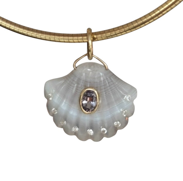 Laguna Agate Shell Pendant with Spinel and Diamonds