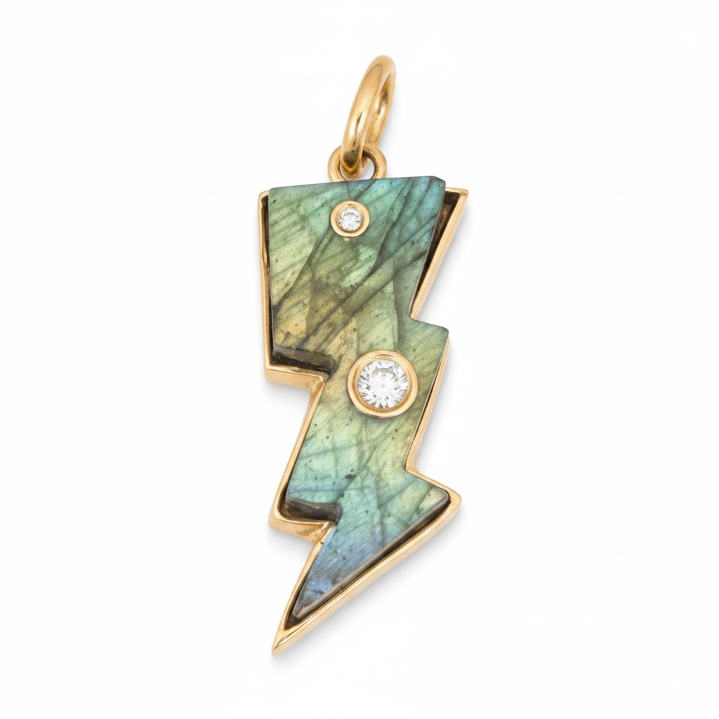 Labradorite Lightning Bolt Pendant with Diamonds and 14k Gold