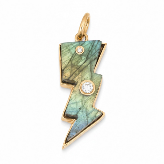 Labradorite Lightning Bolt Pendant with Diamonds and 14k Gold