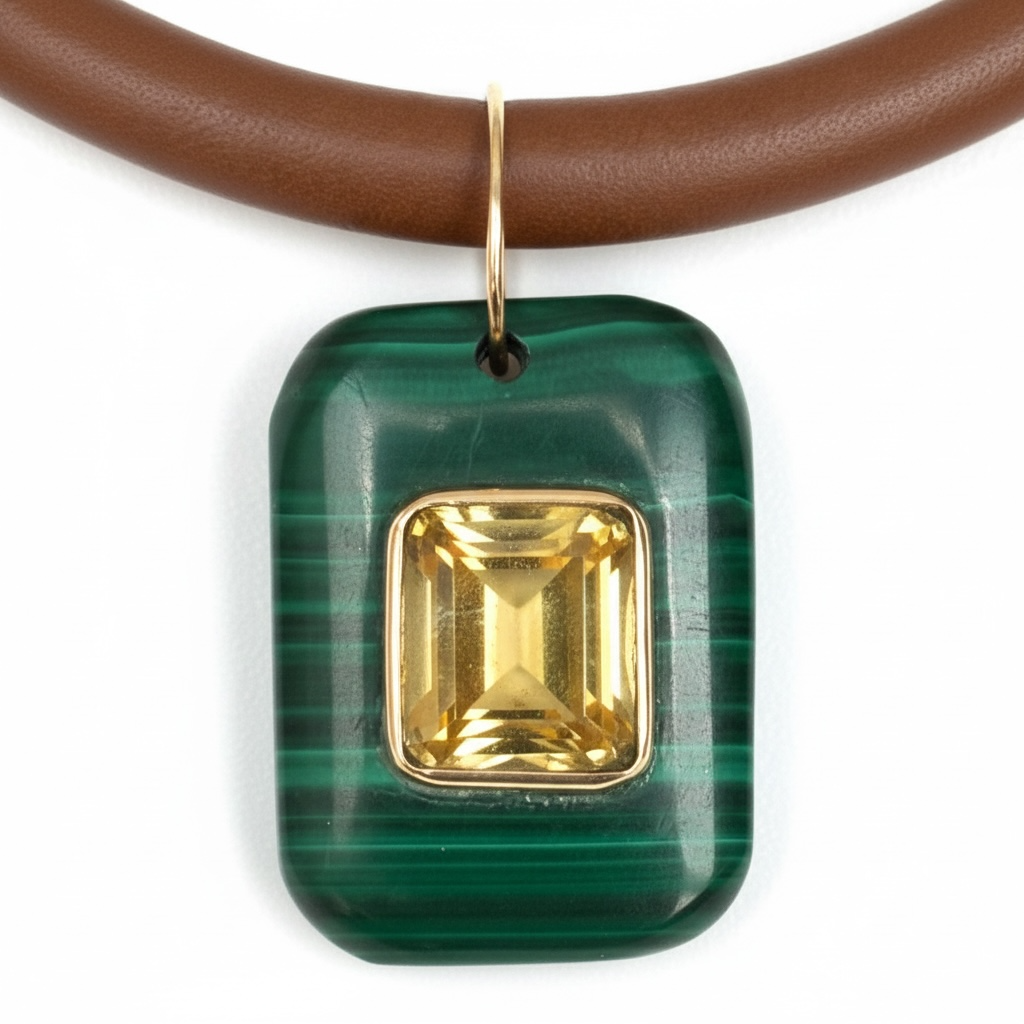 Malachite Pendant with Citrine & 14k Gold