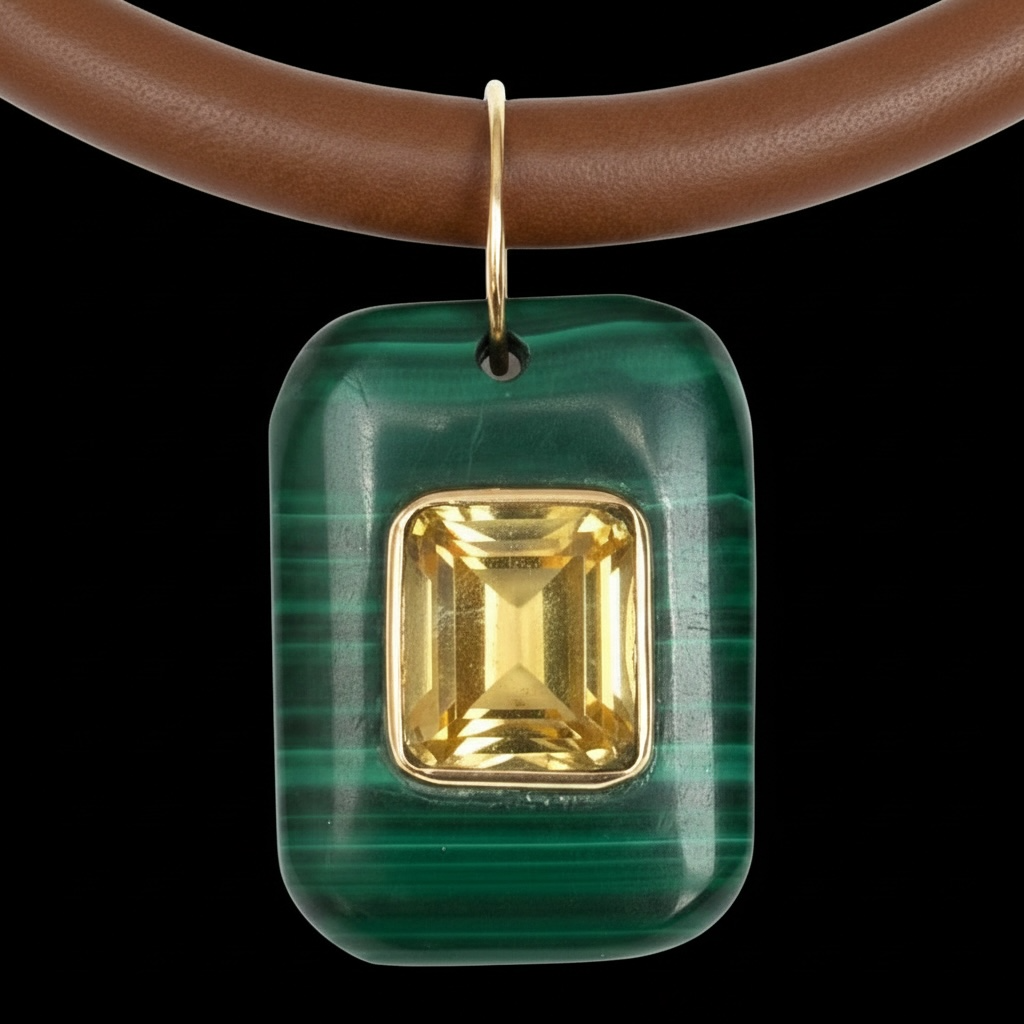 Malachite Pendant with Citrine & 14k Gold