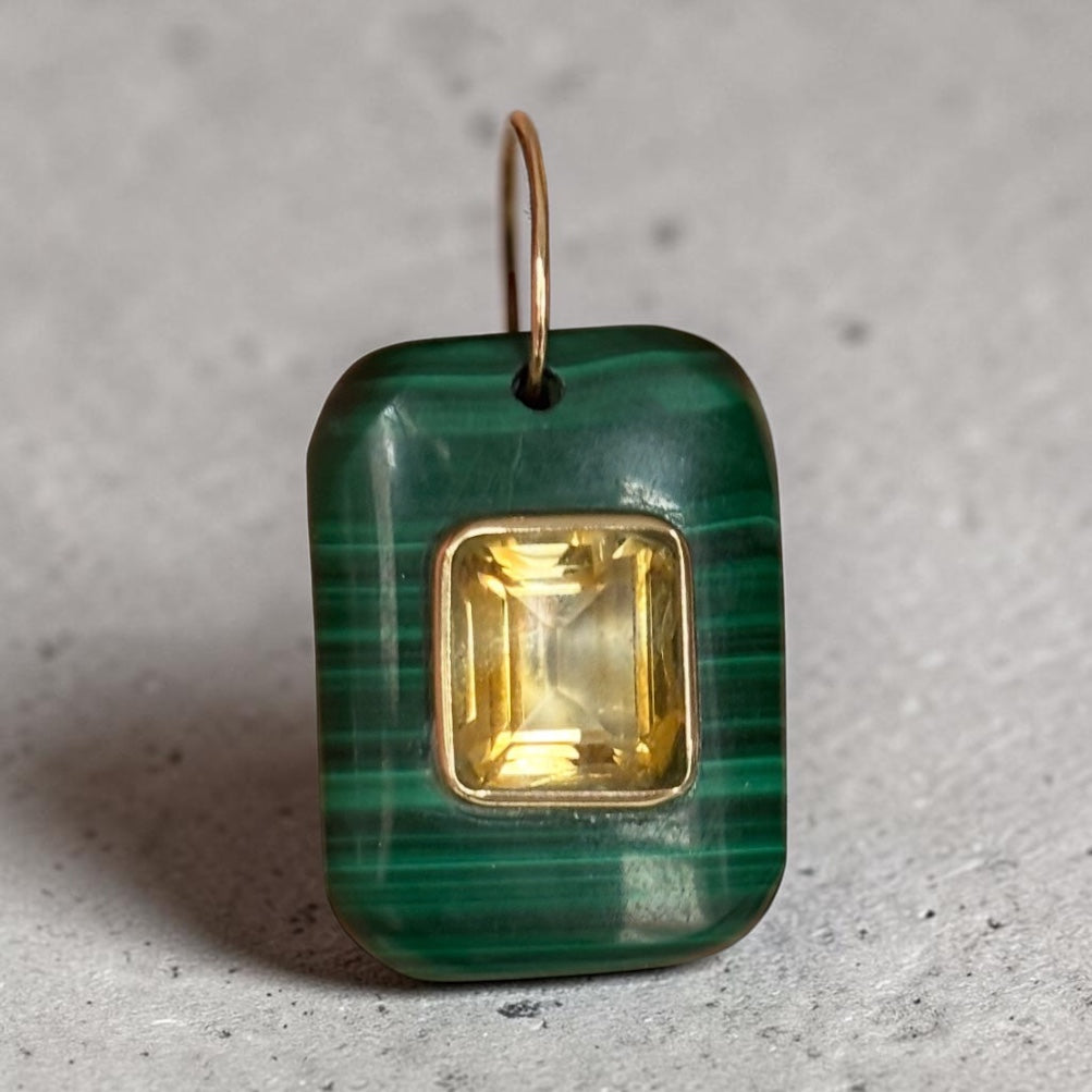 Malachite Pendant with Citrine & 14k Gold