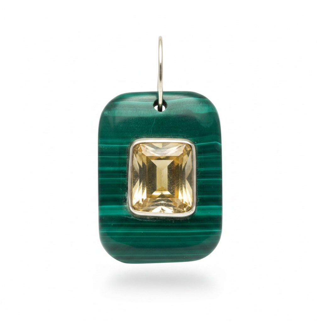 Malachite Pendant with Citrine & 14k Gold