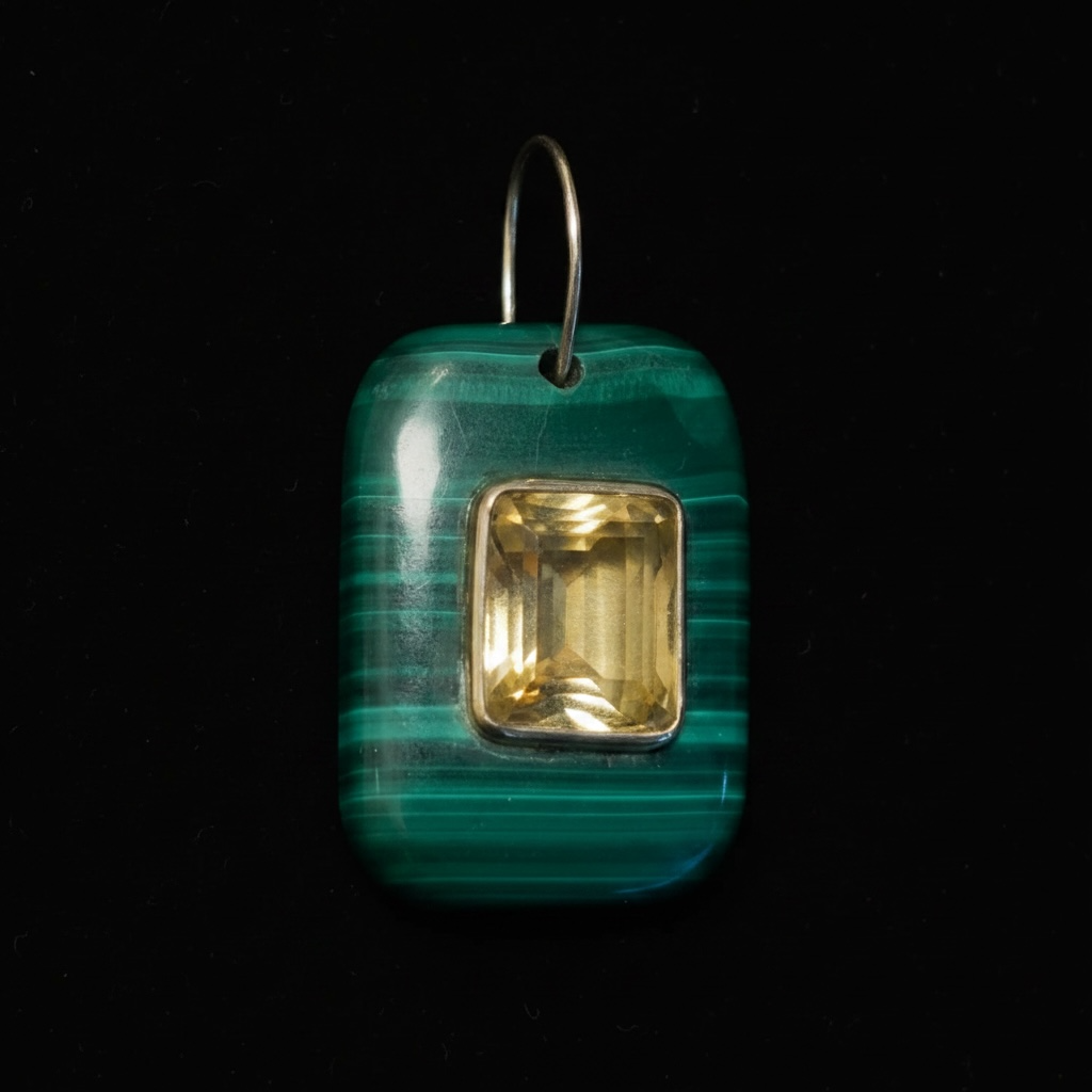 Malachite Pendant with Citrine & 14k Gold