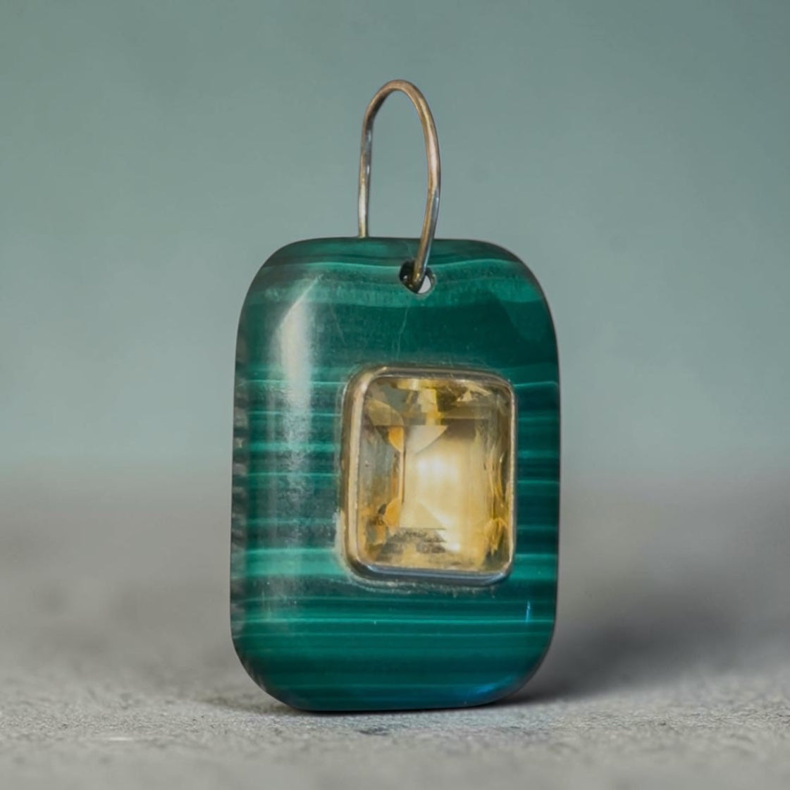 Malachite Pendant with Citrine & 14k Gold