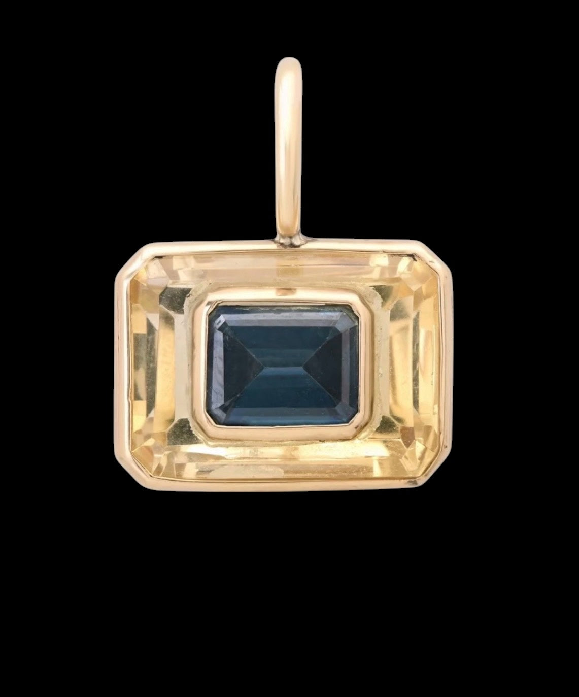 Disco Pendant: Citrine Rectangle, London Blue Topaz & 14k Gold