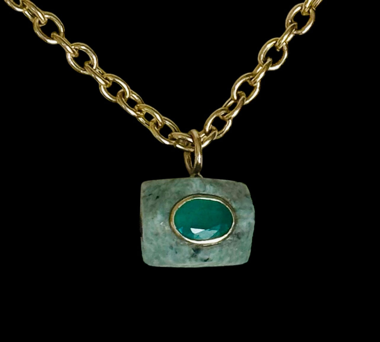 Ancient Amazonite Pendant, pink tourmaline & emerald