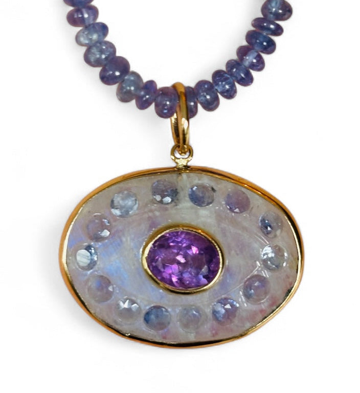 Evil Eye Necklace: Moonstone, Amethyst & Tanzanite