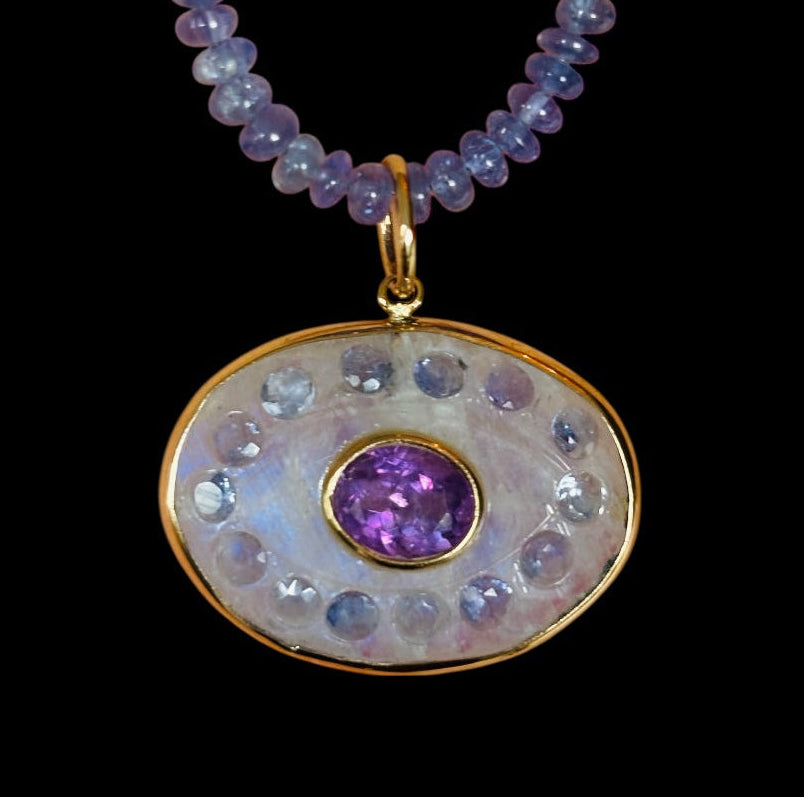 Evil Eye Necklace: Moonstone, Amethyst & Tanzanite