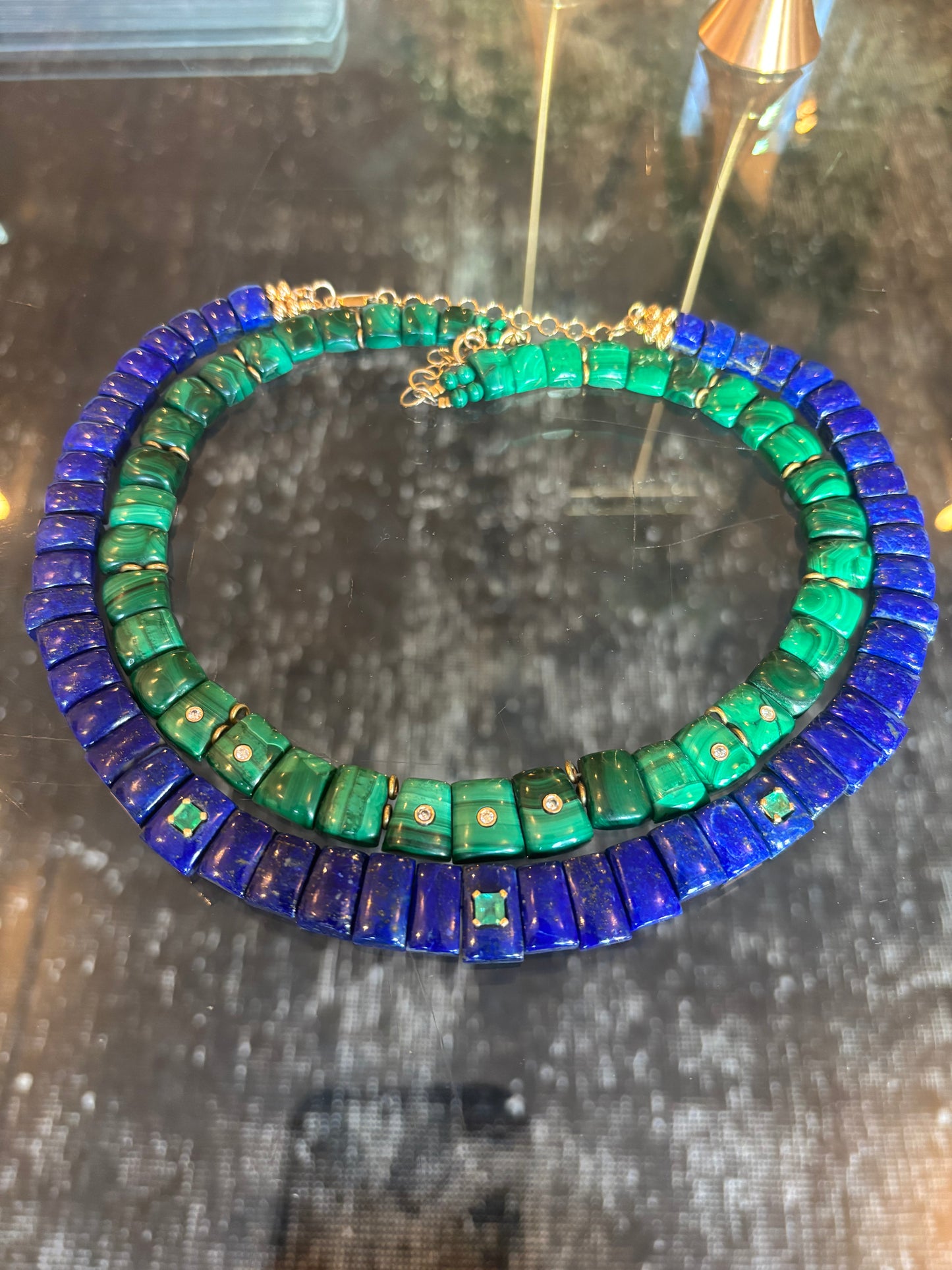 CLEO collar necklace, malachite & diamonds
