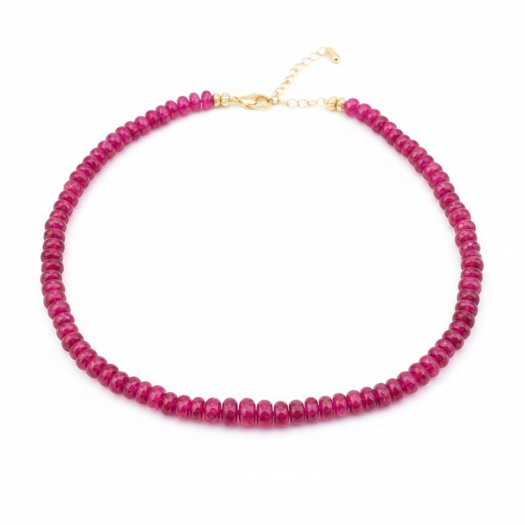 Epic Ruby Rondelle Necklace with 14k Gold, 16-18”
