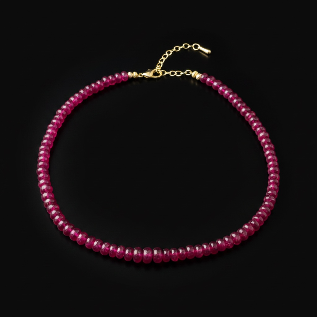 Epic Ruby Rondelle Necklace with 14k Gold, 16-18”
