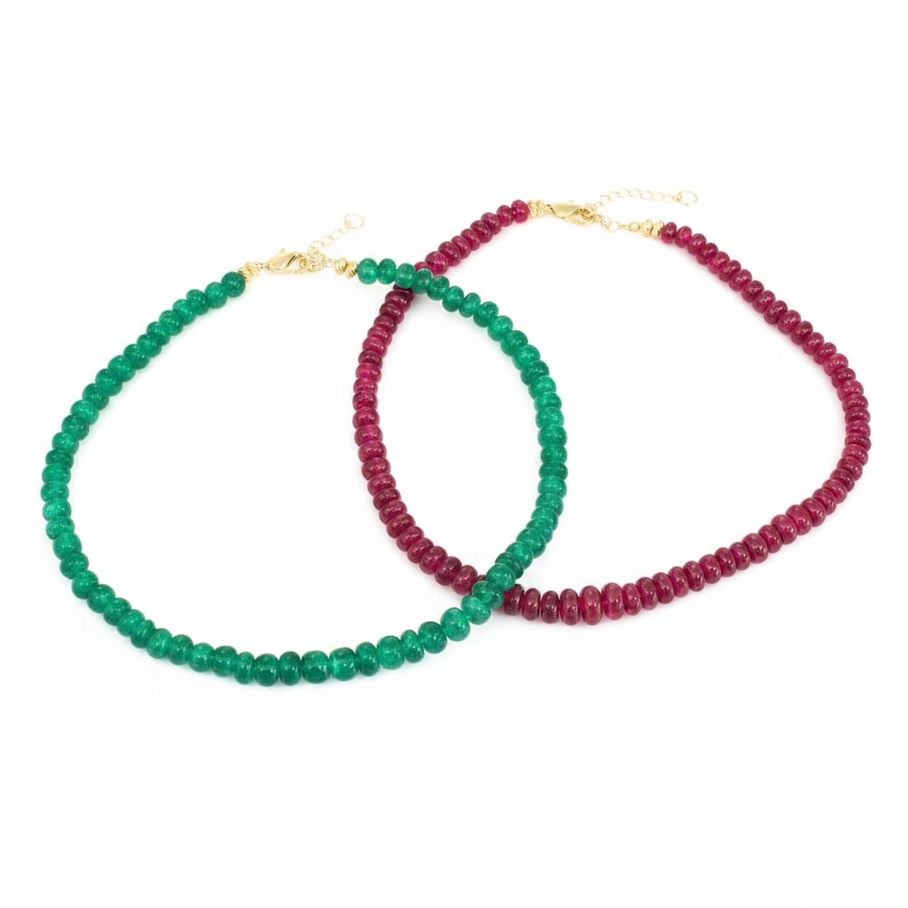 Epic Ruby Rondelle Necklace with 14k Gold, 16-18”
