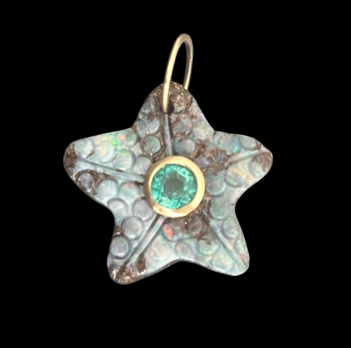 Australian Opal Starfish Pendant with Emerald