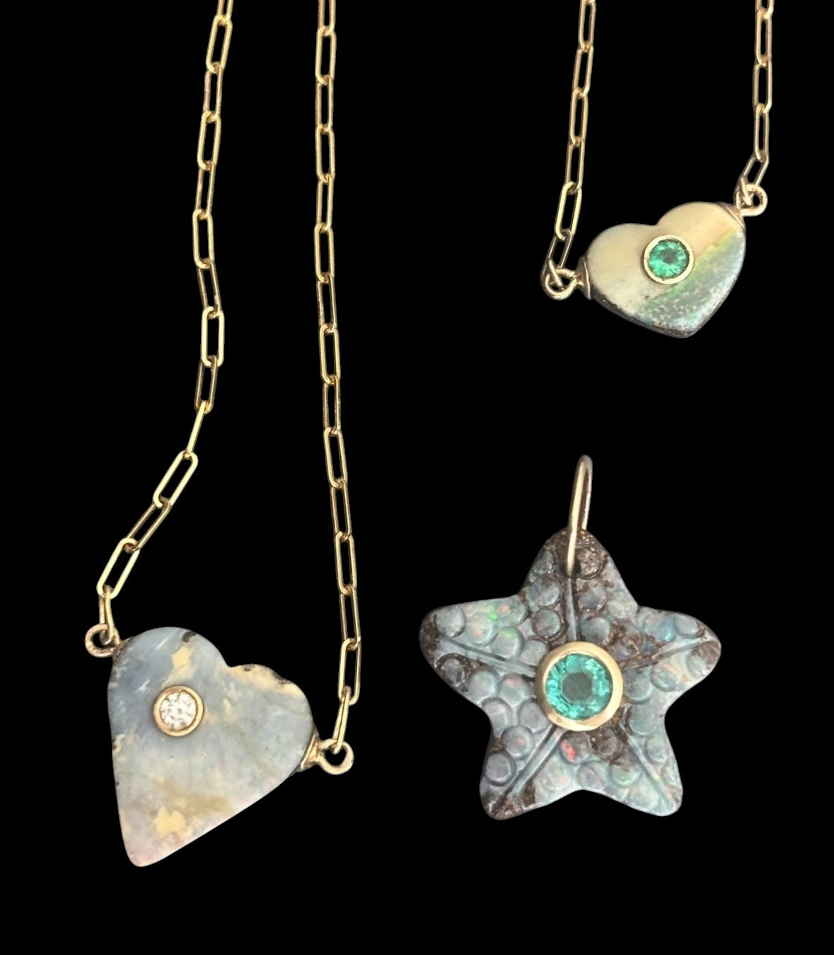 Australian Opal Starfish Pendant with Emerald