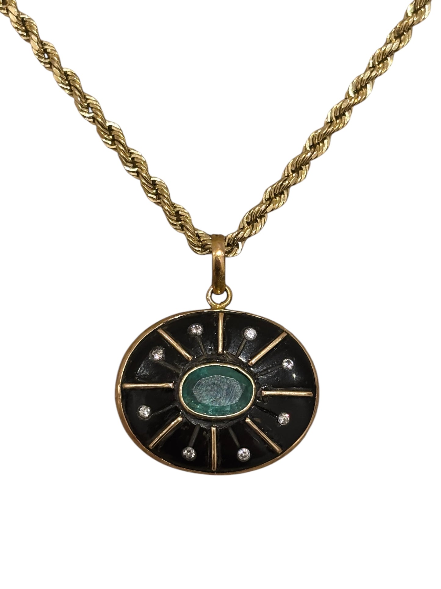 SOL Pendant, black onyx, emerald & diamonds