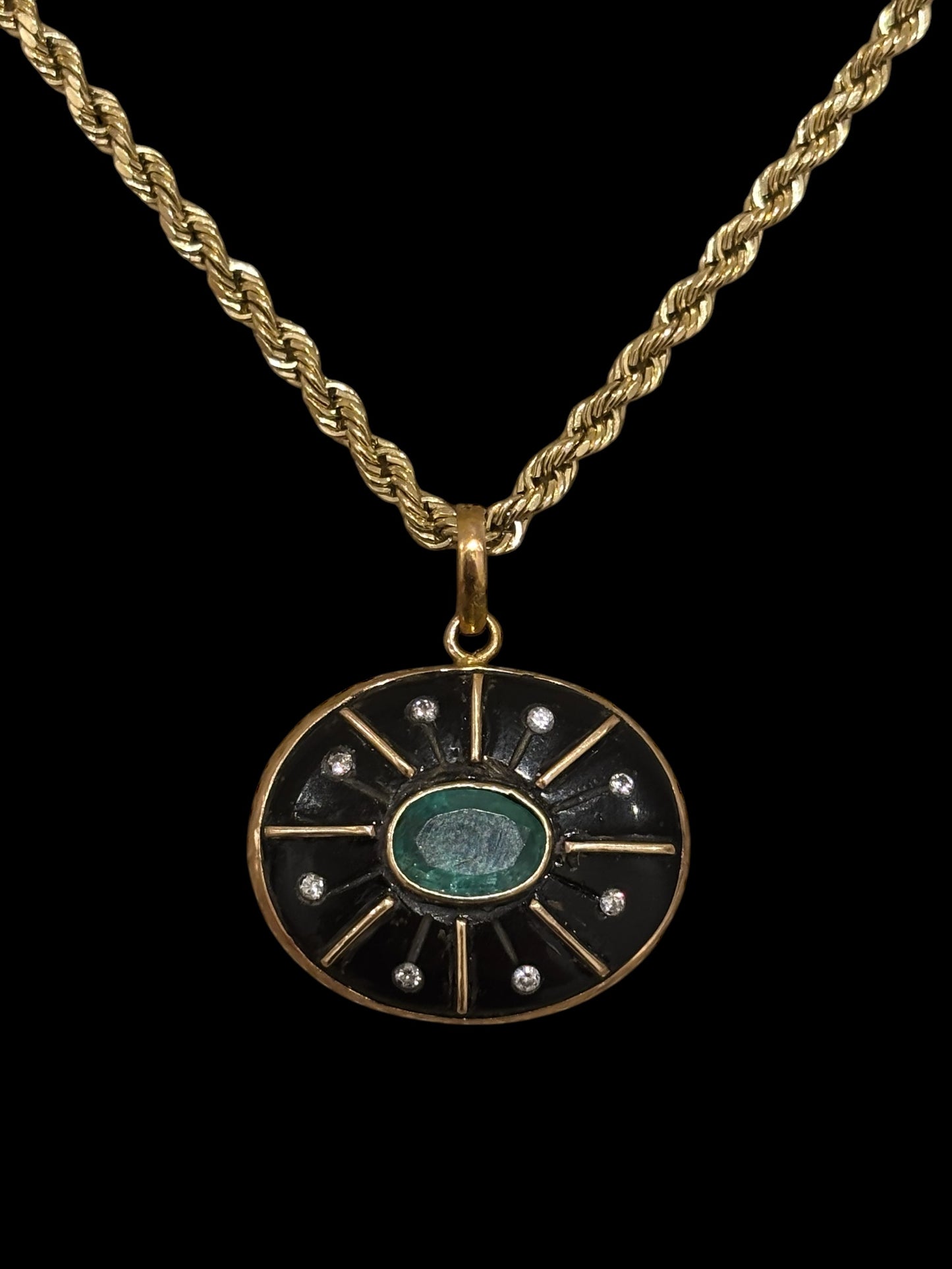 SOL Pendant, black onyx, emerald & diamonds