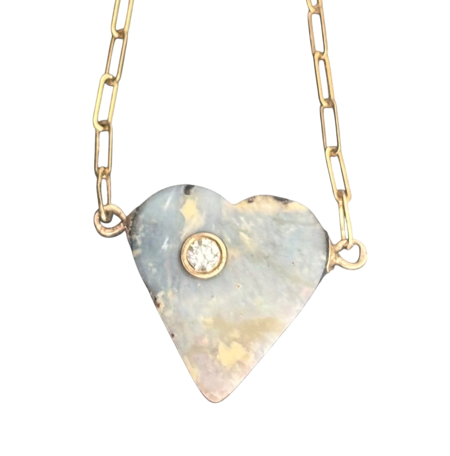 Australian Opal Heart Necklace with Diamond