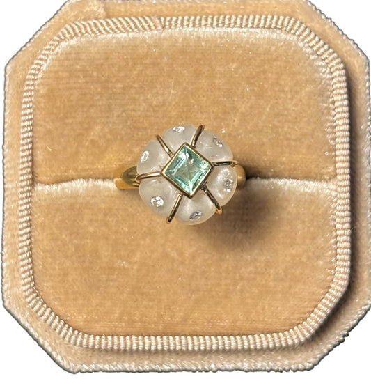 FLORA Ring, moonstone, emerald & diamonds