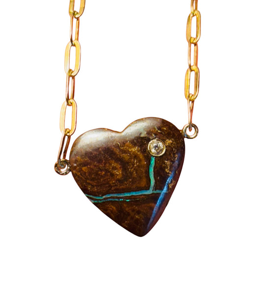 Australian Opal and Diamond Heart Necklace