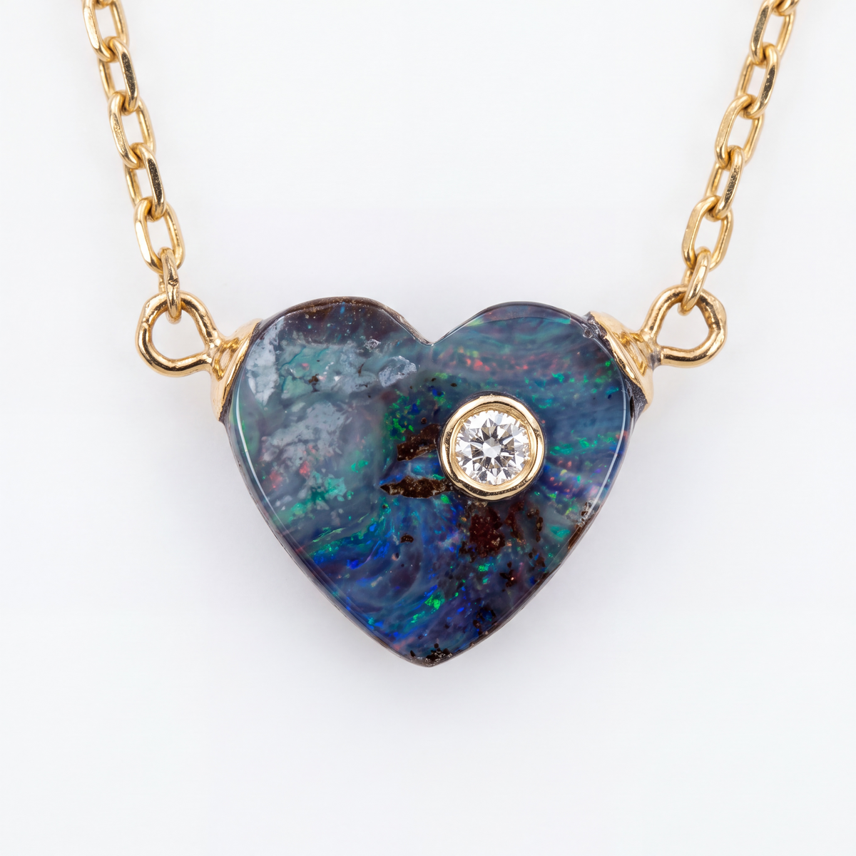 Australian Opal Heart Necklace with Diamond