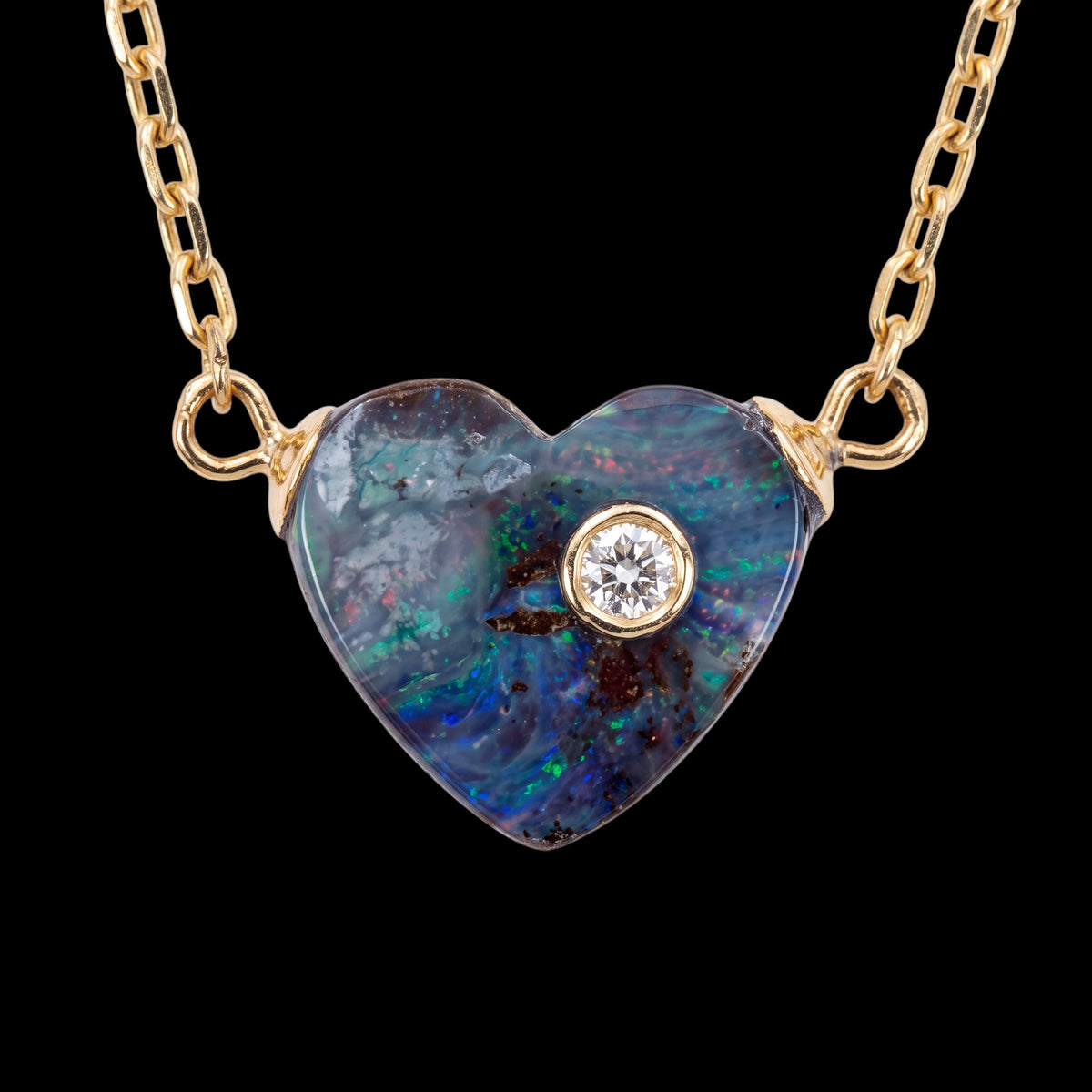 Australian Opal Heart Necklace with Diamond
