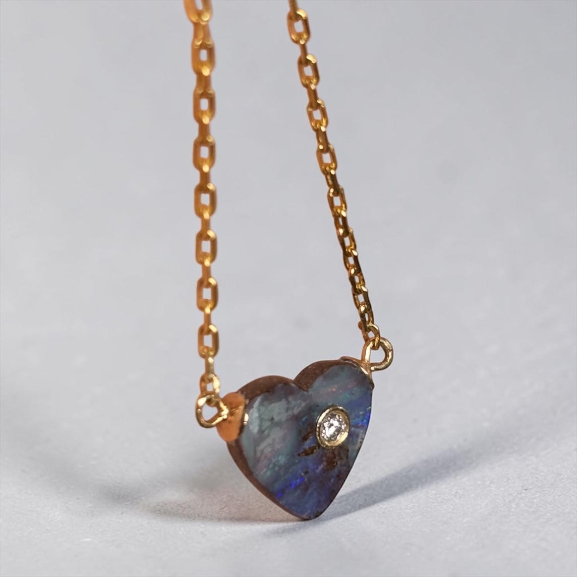 Australian Opal Heart Necklace with Diamond