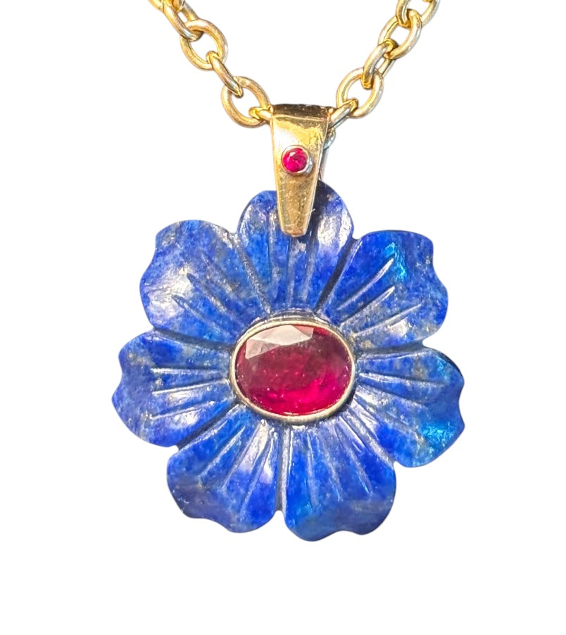 FLORA Pendant, lapis & rubies