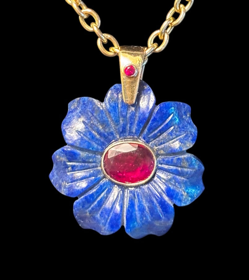 FLORA Pendant, lapis & rubies