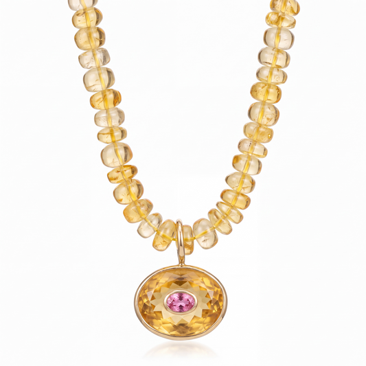 DISCO Pendant, Citrine with Pink Sapphire