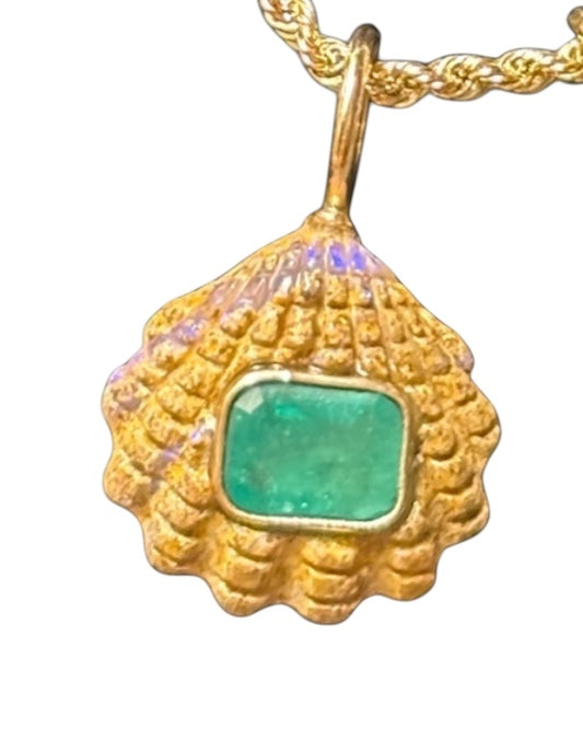 Australian Boulder Opal Shell Pendant with emerald