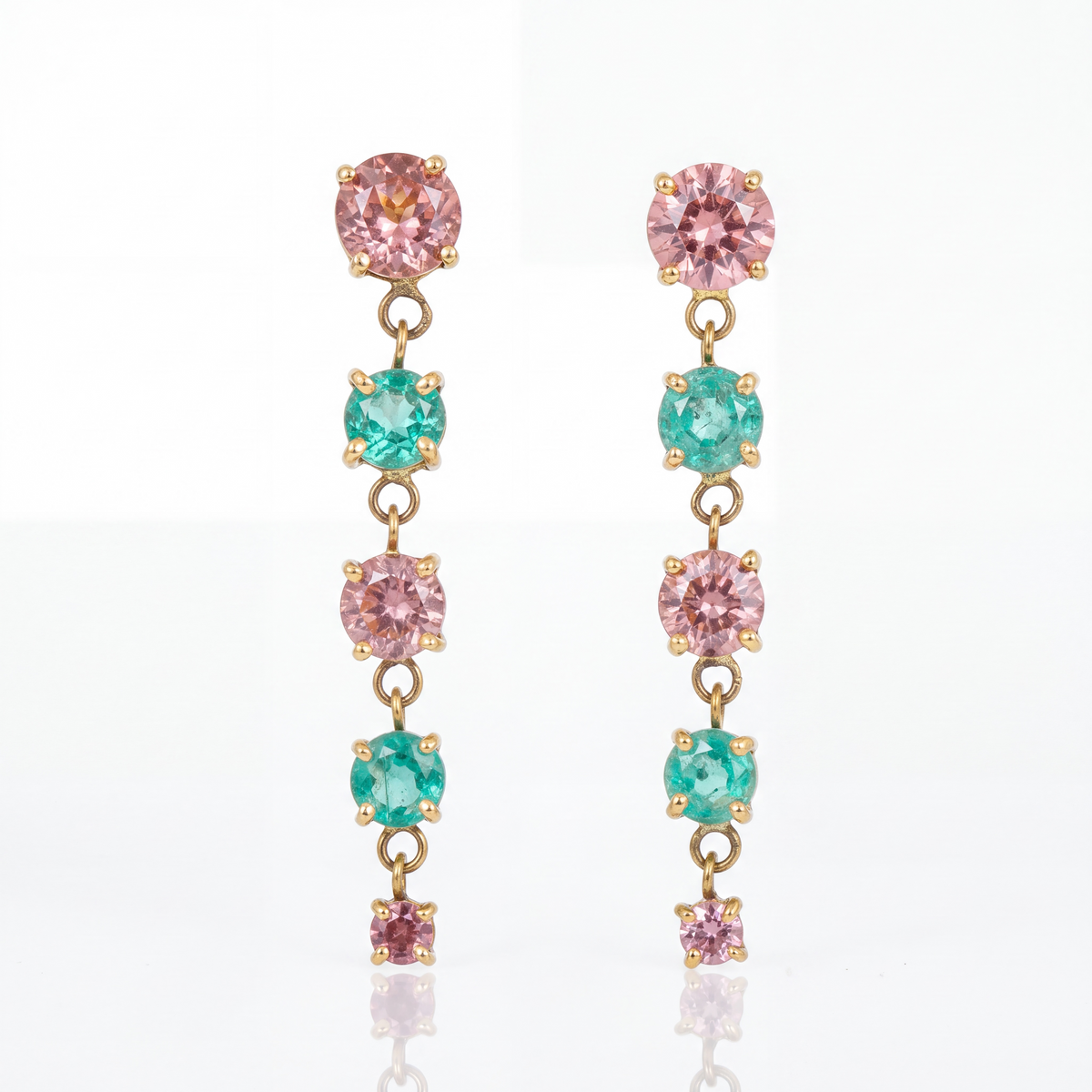 Emerald & Pink Tourmaline Drop Earrings
