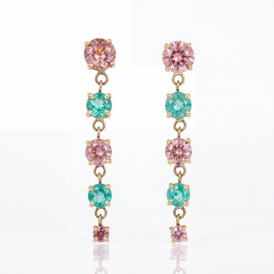 Emerald & Pink Tourmaline Drop Earrings