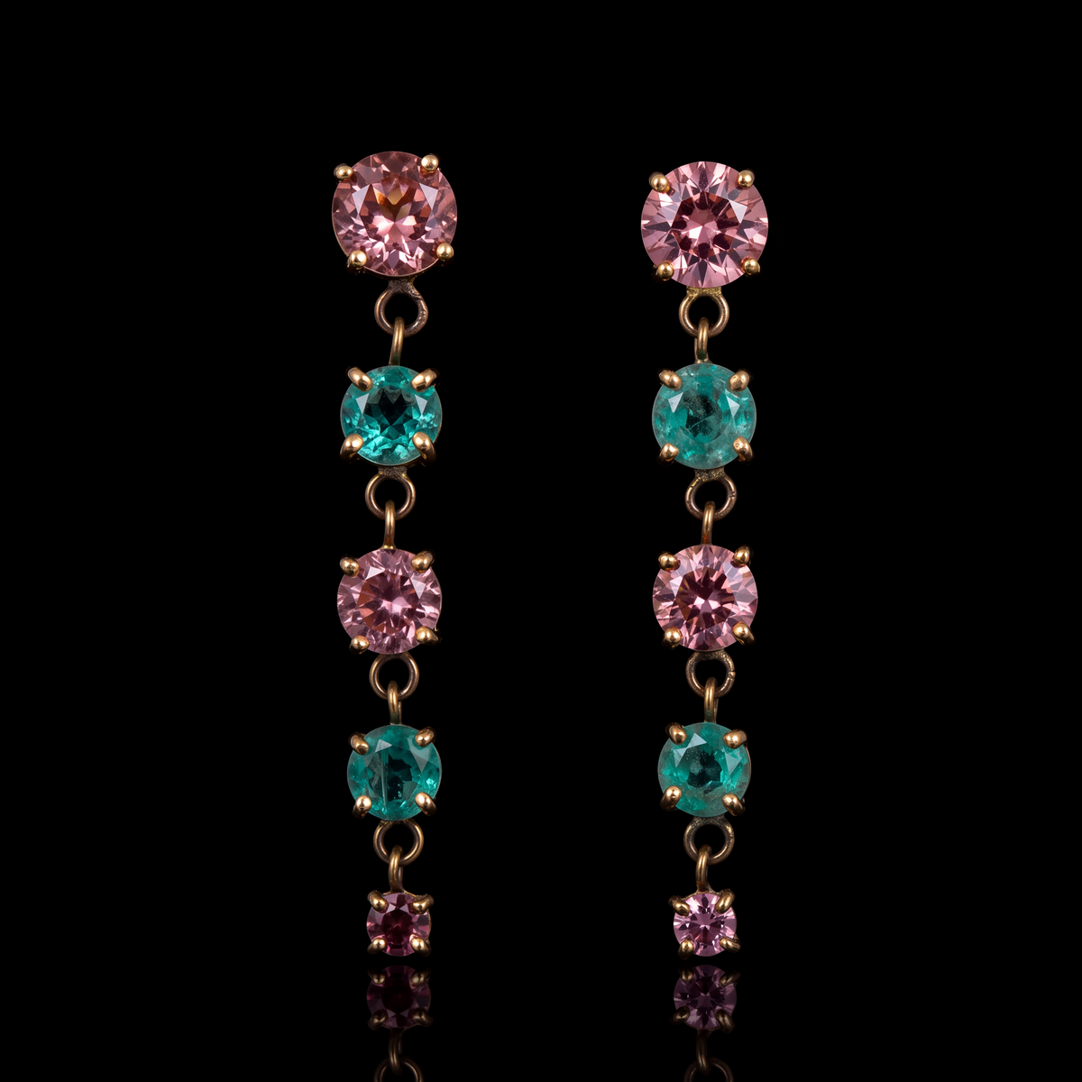 Emerald & Pink Tourmaline Drop Earrings