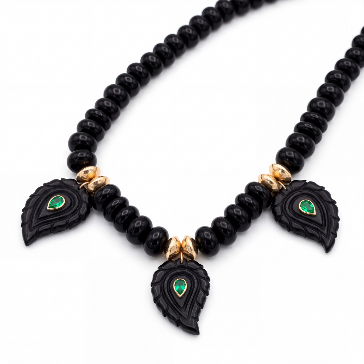 Black Onyx and Tsavorite Paisley Necklace