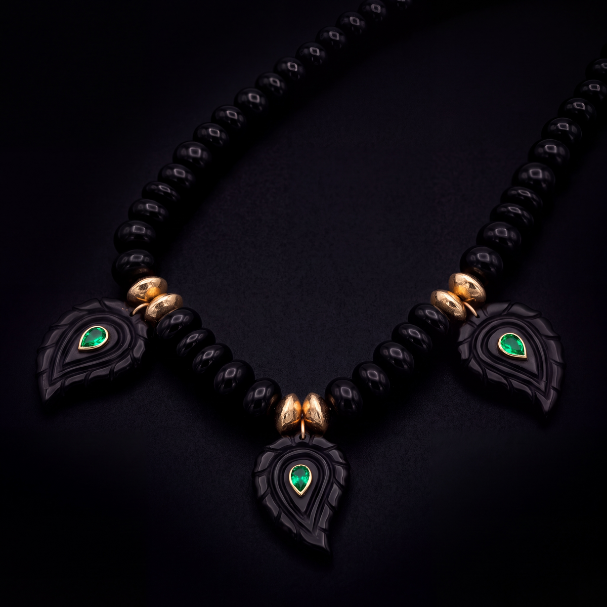 Black Onyx and Tsavorite Paisley Necklace