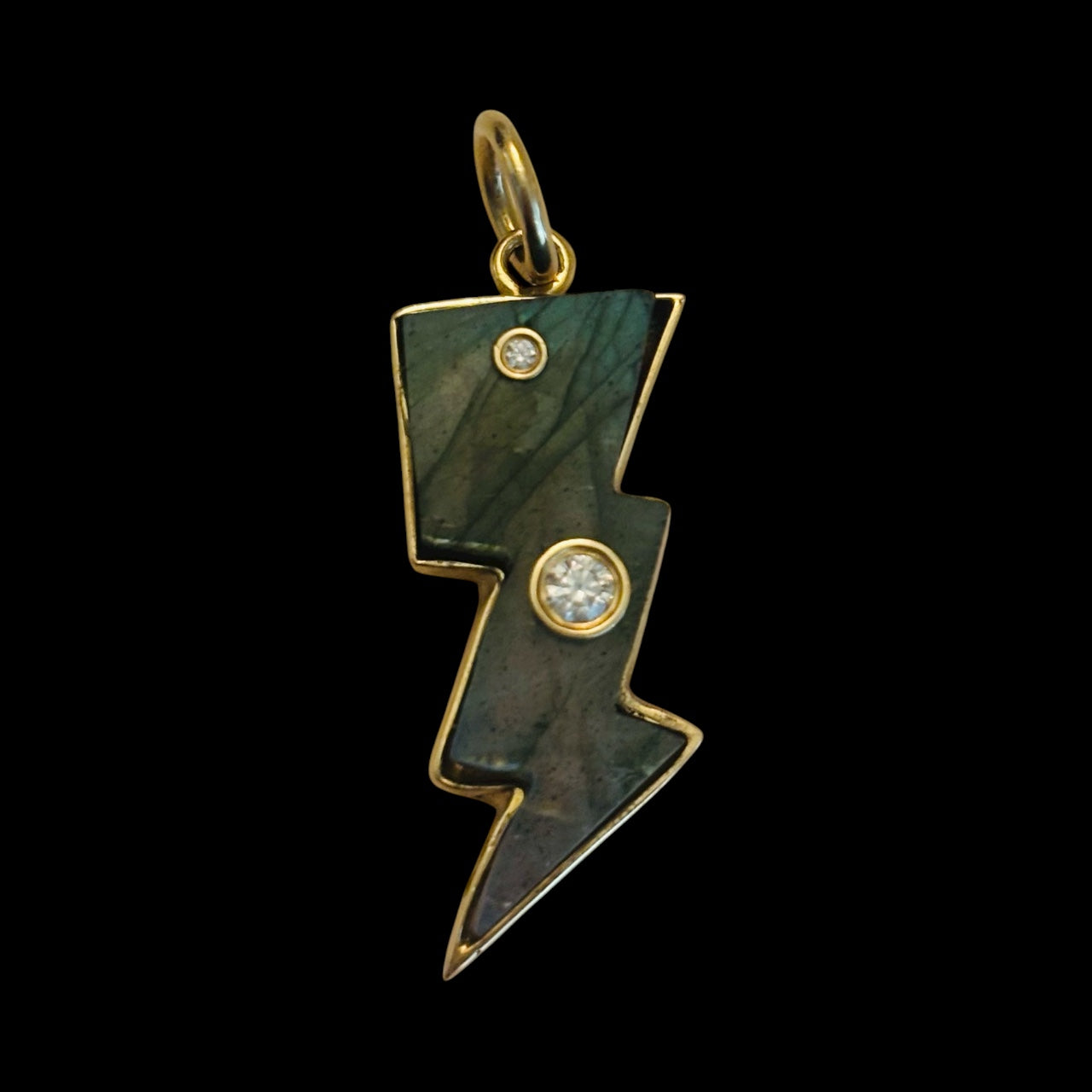 Lightning Bolt Pendant, labradorite & diamonds